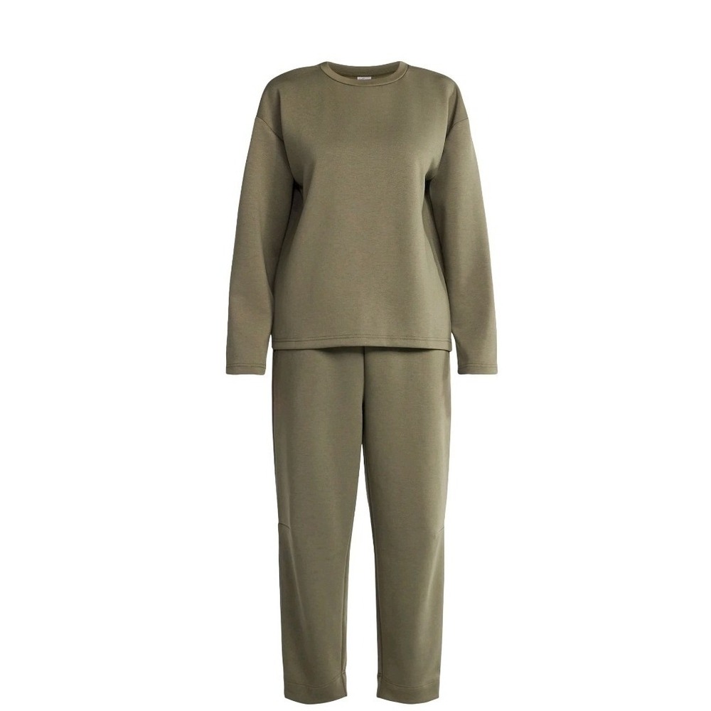 Fantaslook Women's Lounge Set Large Olive Green 2 Piece Pajama Set Long Large